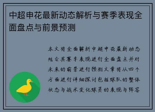 中超申花最新动态解析与赛季表现全面盘点与前景预测 中超申花最新动态解析与赛季表现全面盘点与前景预测
